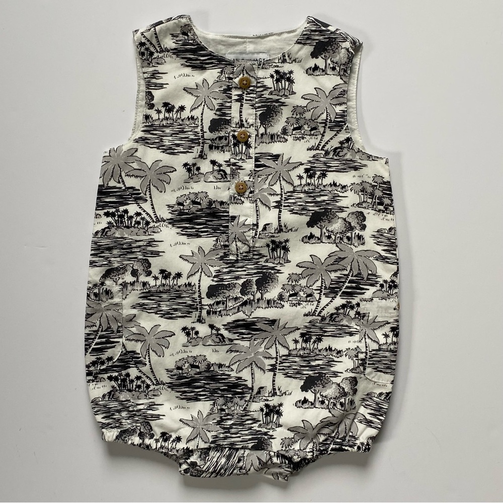 Janie and Jack Black and White Tropical Print One Piece